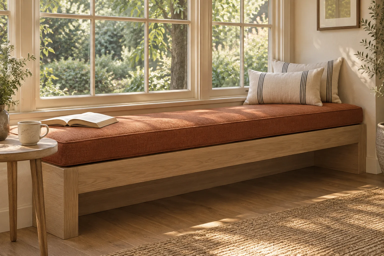 Design inspiration: a window seat with a terracotta cushion